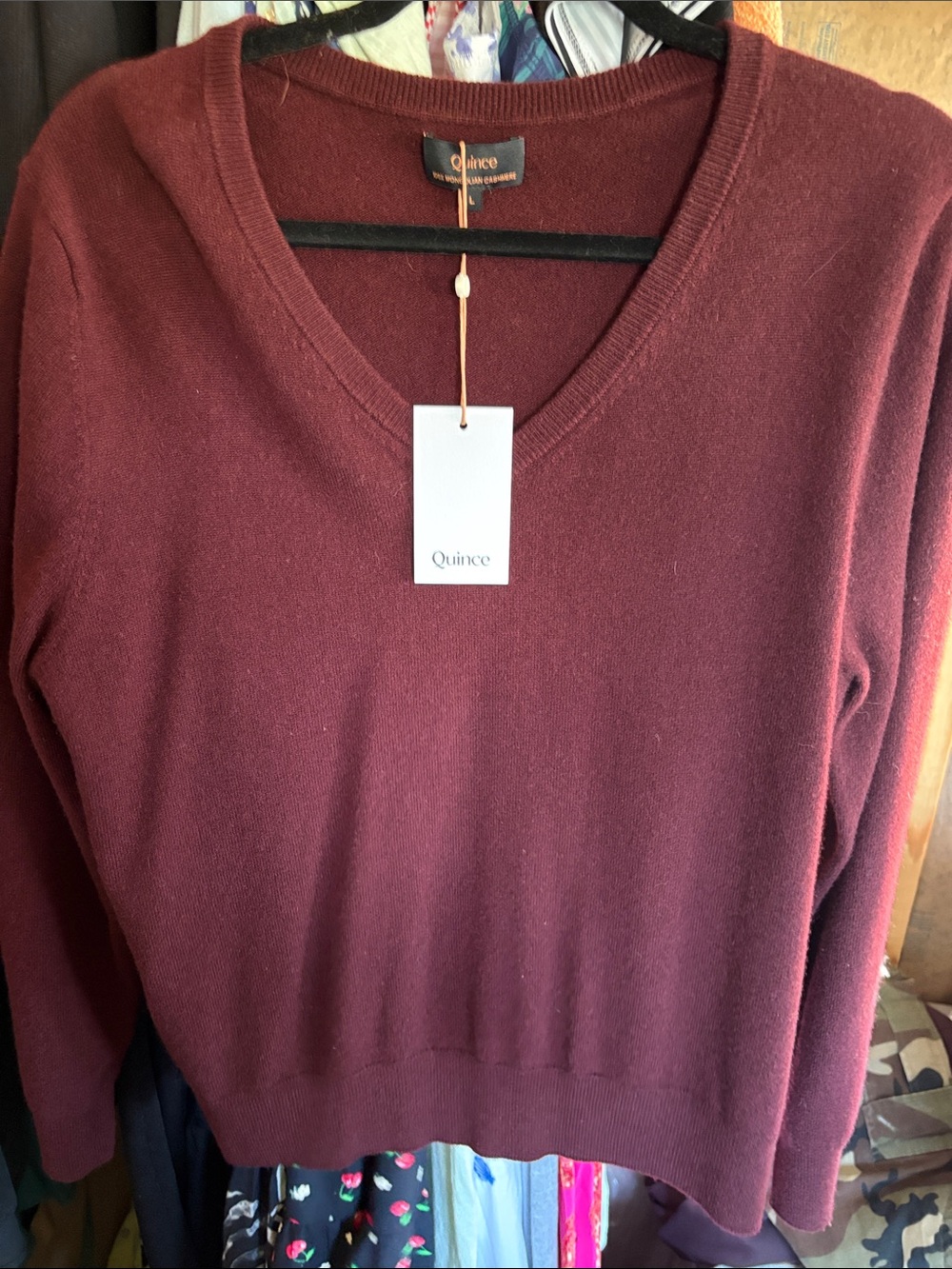 Quince Women’s V-Neck Sweater in Burgundy Wine